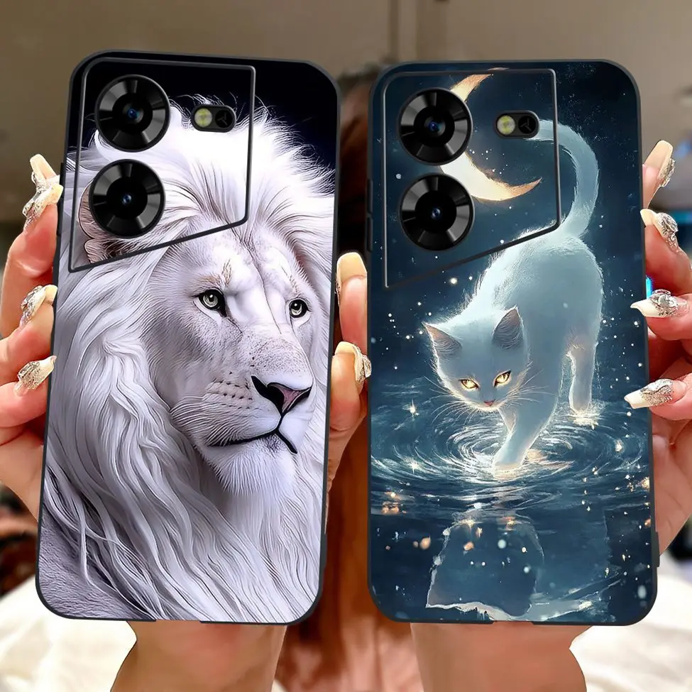 غطاء لهاتف Tecno Pova 5 حافظة LH7n من السيليكون اللطيف على شكل قطة على شكل زهور فاخرة مطلية لهاتف Techno Pova 5 حافظة هاتف ممتصة للصدمات