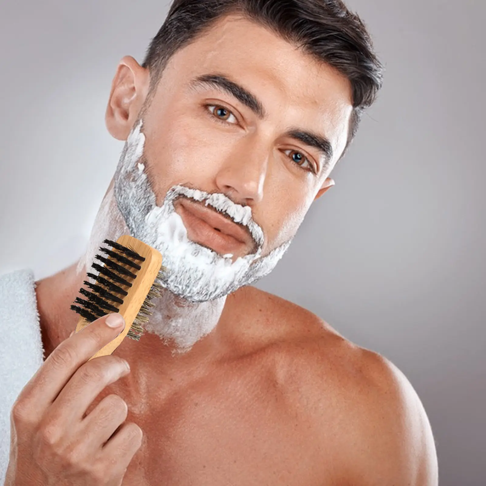 Beard Brush for Men – Stiff Boar Bristle Grooming Tool, Exfoliating & Itch Relief, Retro Oil Hair Cleaning Brush