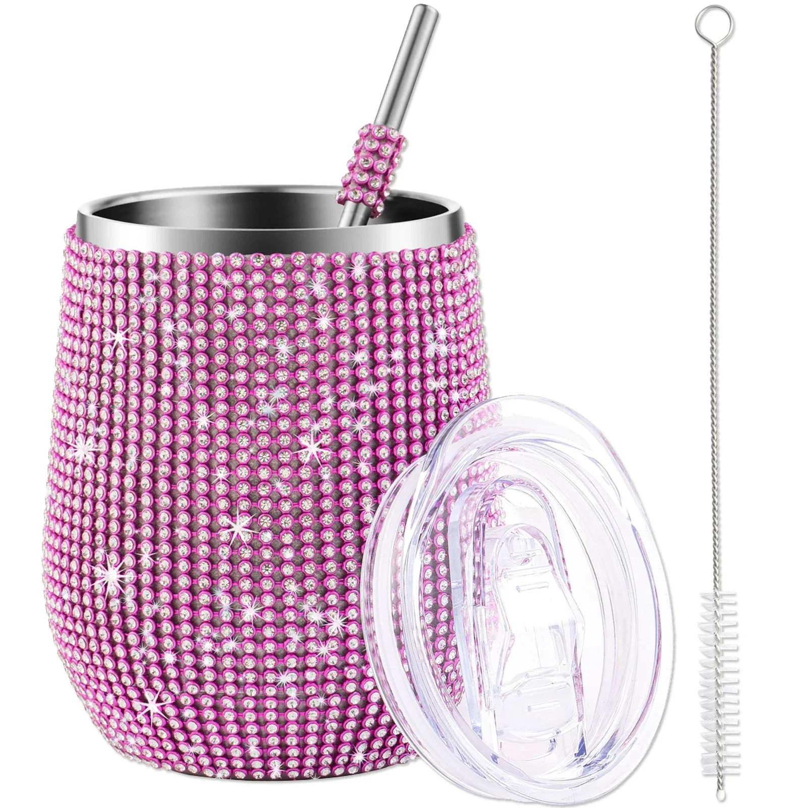 

12oz Diamond Wine Tumbler With Sealed Lid Vacuum Thermo Beer Mug Cup Stainless Steel Mug Cup Champagne Party Bridemaid Gift Cafe