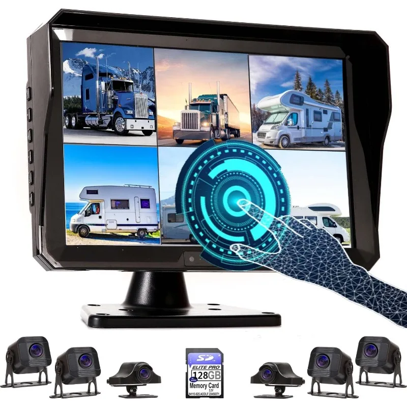 11-Inch 6 Split Touchable 128GB Large Audio Screen 1080P Backup Camera Monitor & Built-in DVR Video Recorder for RV