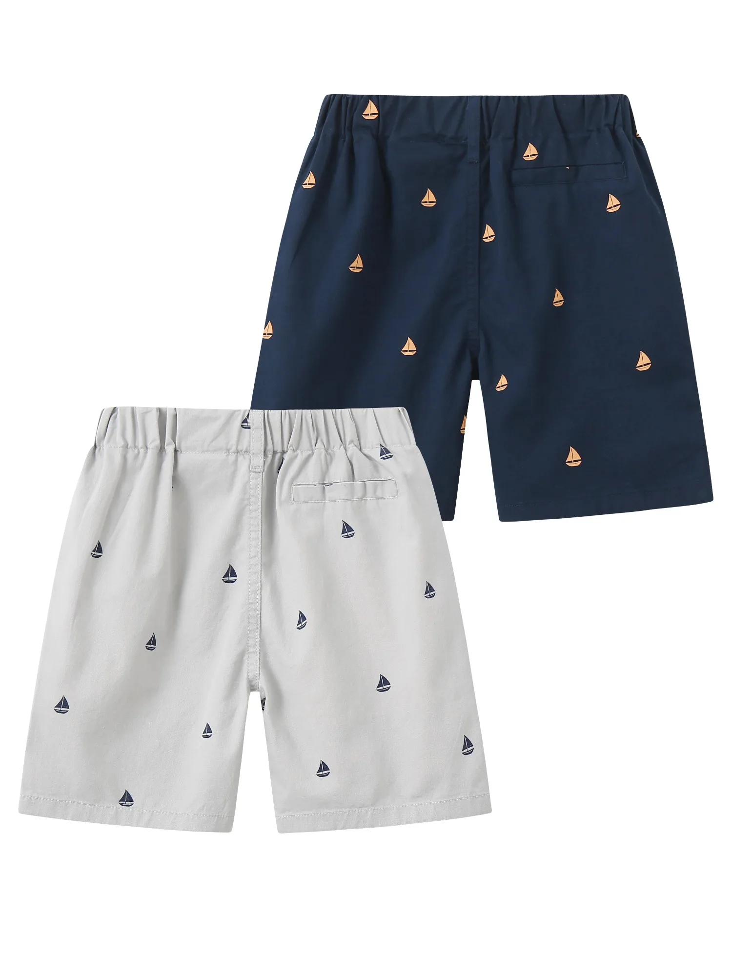 2-Pack Boys' Cotton Shorts Set, Cute Sailing Print Summer Casual Bottoms with Comfortable Elastic Waist Shorts for Kids Ages 1-7