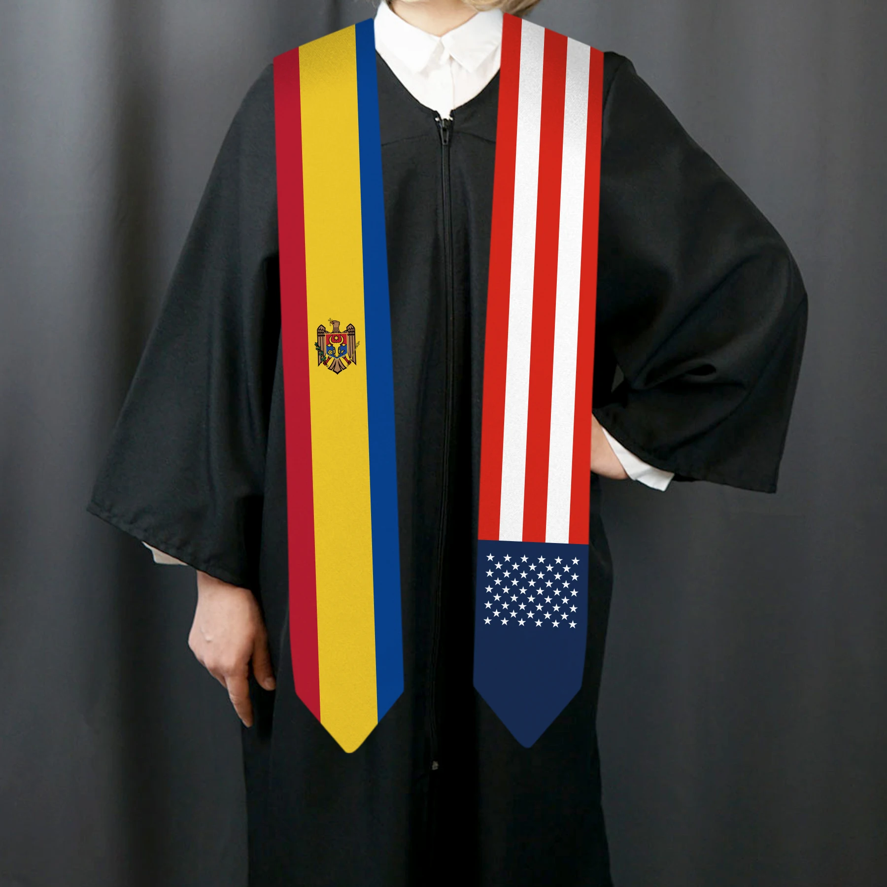 13x180cm USA And Moldova Flag Graduation Sash Bachelor Gown Accessory Graduation Sash Scarf