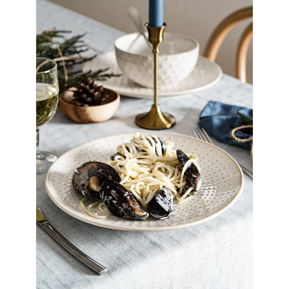 

Dinner Plates 10 Inch, Ceramic Dish Set for Kitchen, Embossed Serving Dish, Microwave Oven Dishwasher Safe, Arctic white