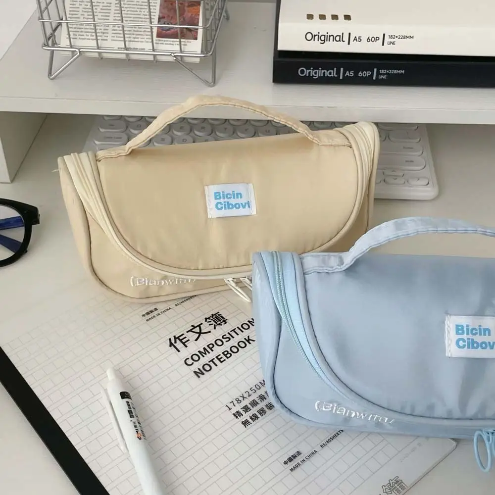 Pen Box Storage Stationery Bag Solid Color Travel Wallet Pencil Case Zipper Pouch Korean Ins Style Large Pen Bag Girls Gift