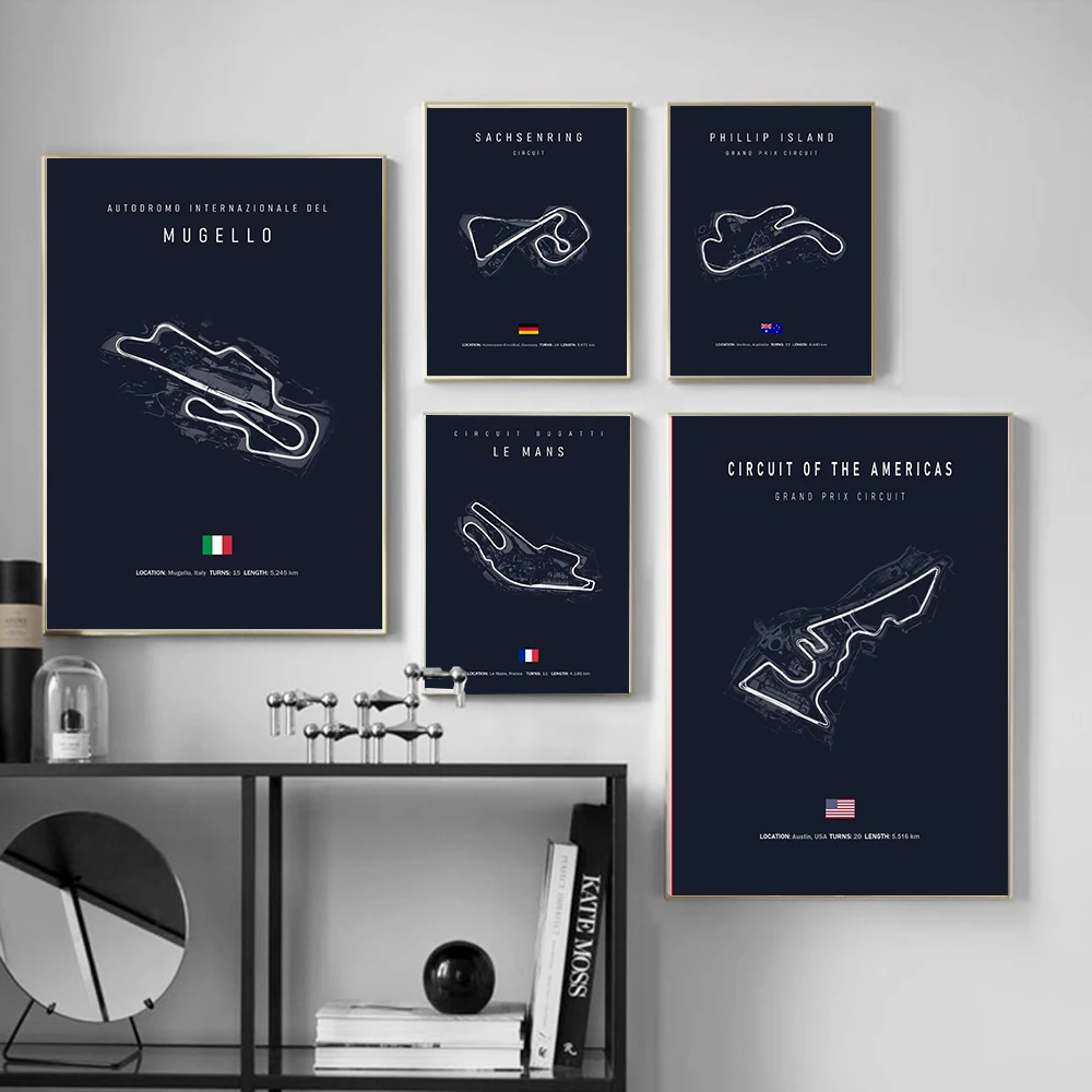 F1 حلبة المشارك Inpu جزيرة خيريز كاتالونيا Sepang دائرة السيرك الدولية قماش اللوحة جدار صورة الفنان ديكور المنزل