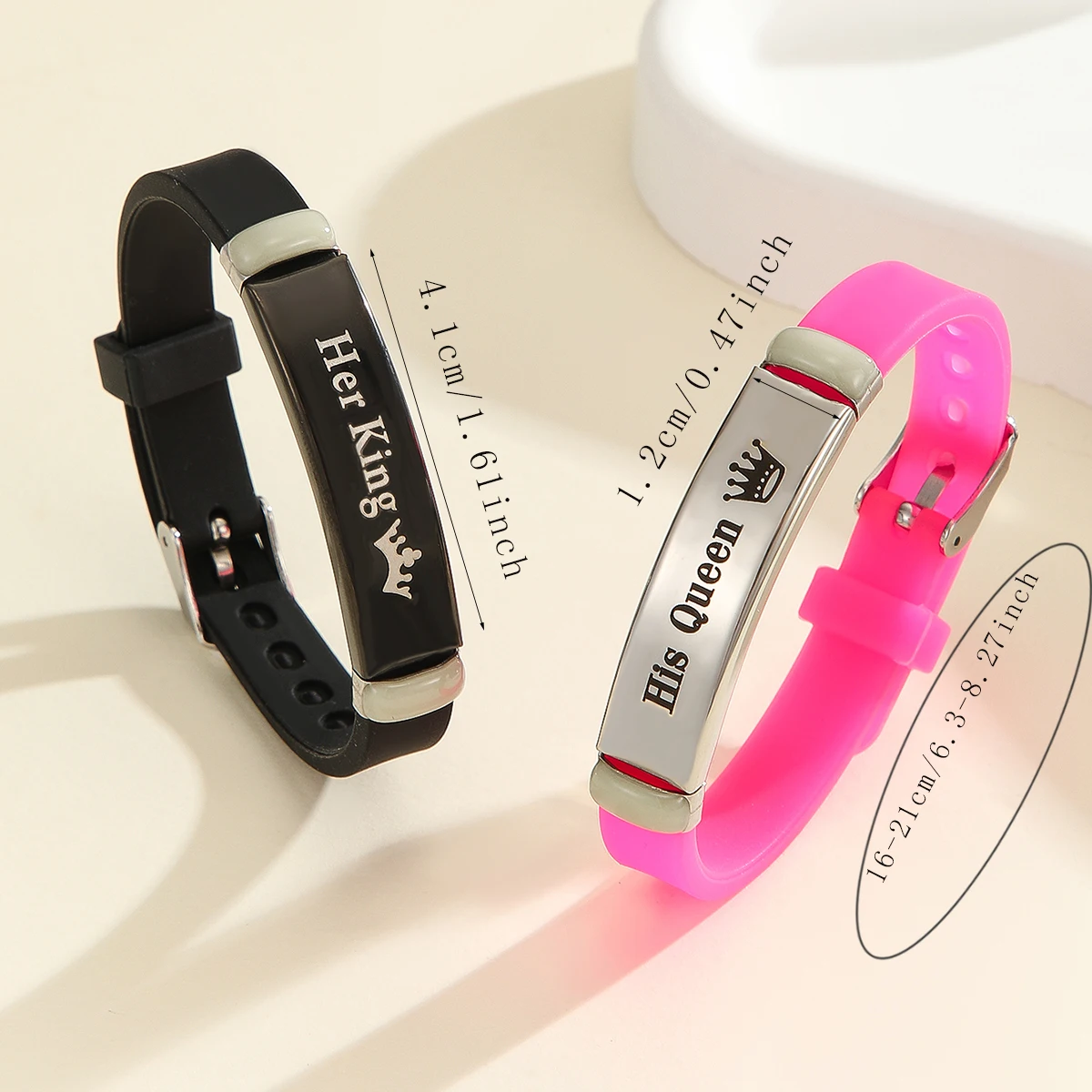 مجموعة أساور للأزواج بنمط التاج المتوهج في الظلام مكونة من قطعتين خواتم للسيدات العصرية كهدية للأزواج #4