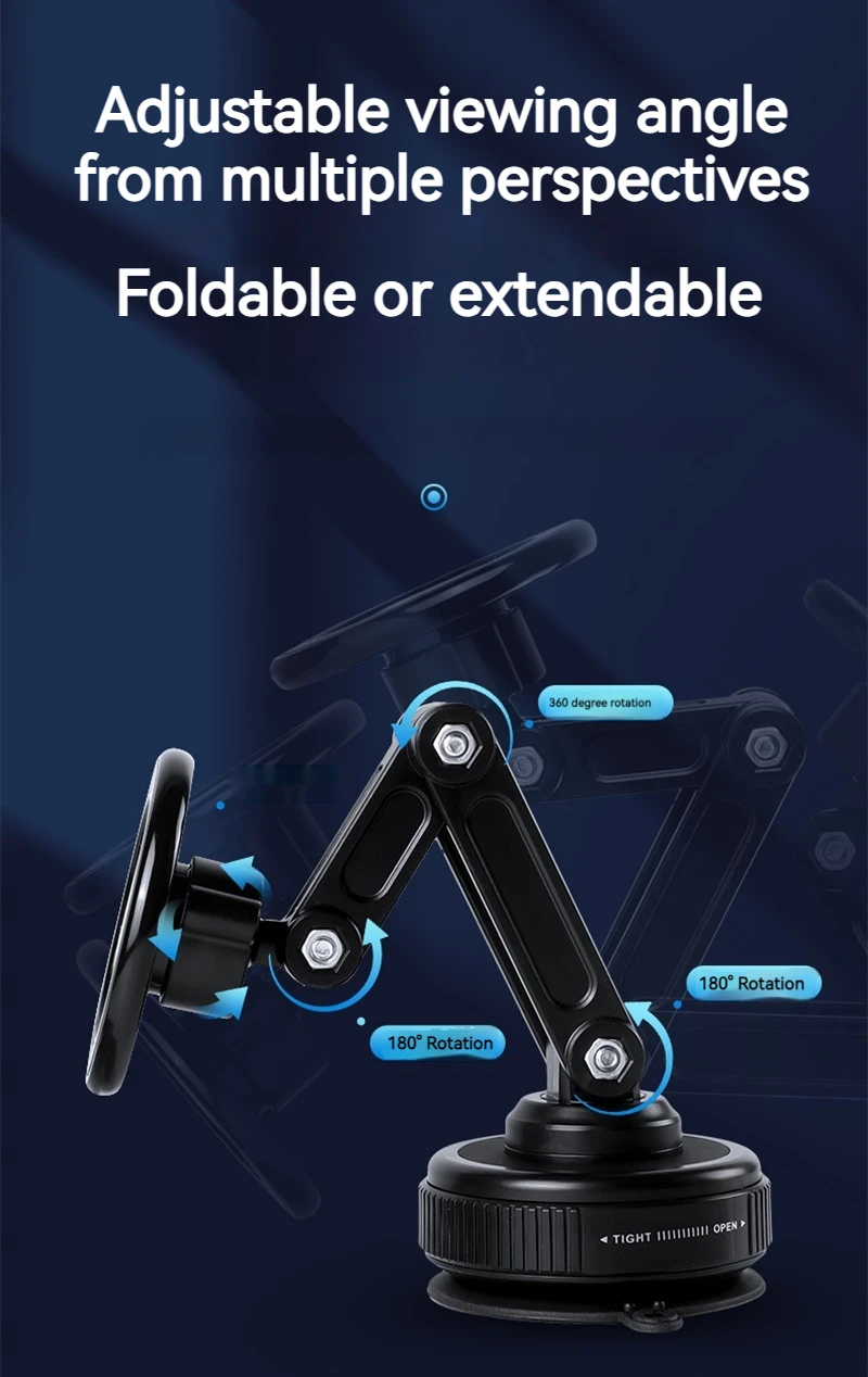 Universeller magnetischer Autotelefonhalter mit Vakuumsaugnapf, faltbar, 360° ° Drehhalterung, ideal für Schlafzimmer, Badezimmer, Glas-Armaturenbrett – Detail 6