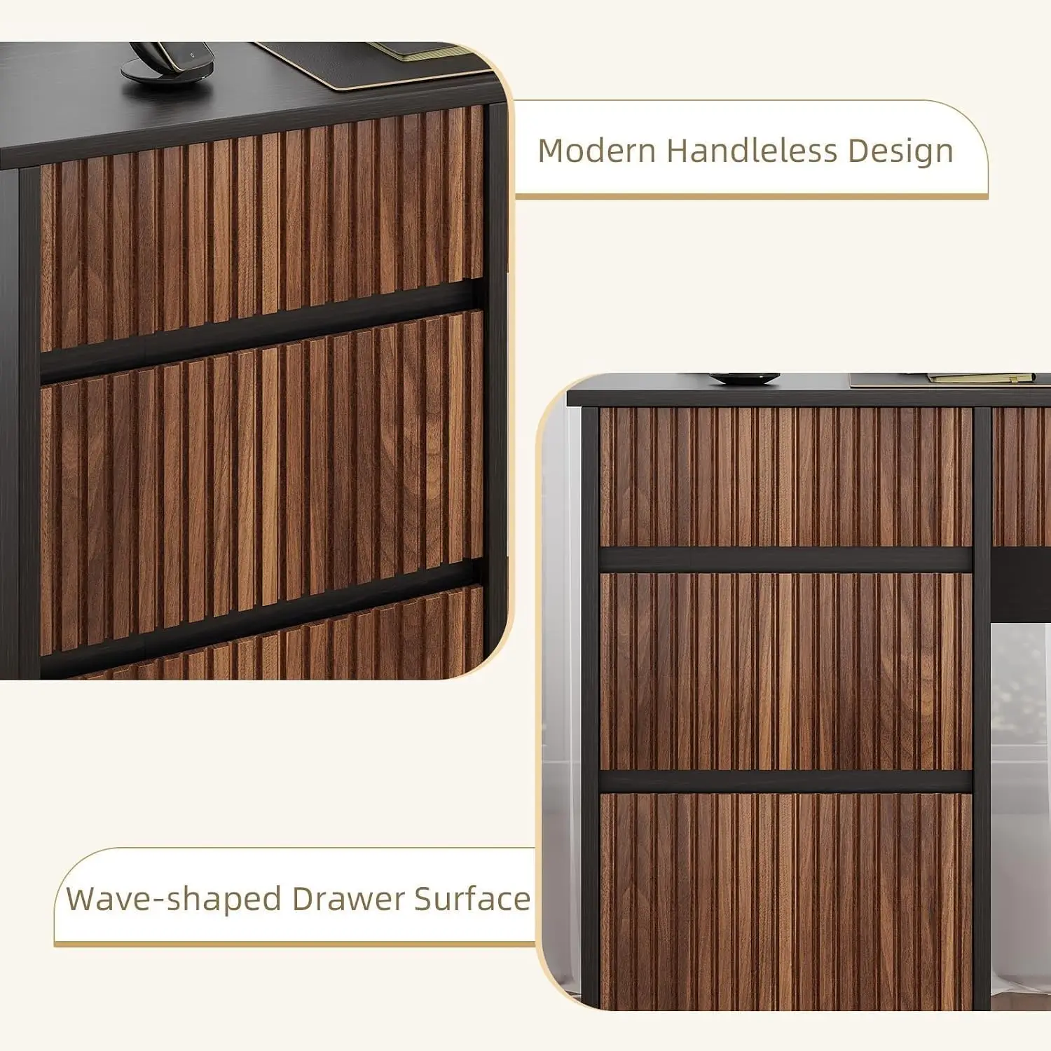 Fluted Computer Desk with Drawers & Storage, 48 Inch, Customized