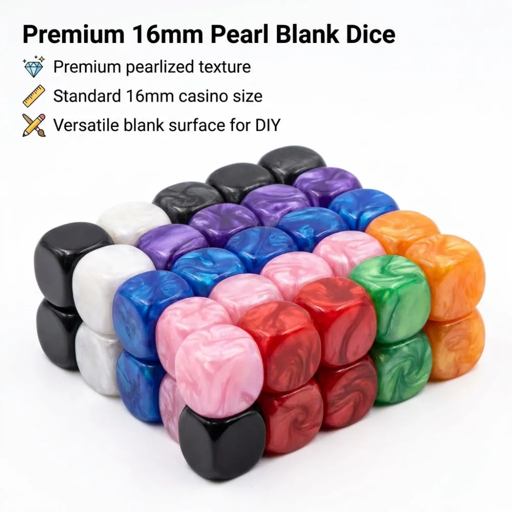 48pcs/Set 16mm Acrylic Colorful Blank Pearl Pattern Dice Round Corner For Teaching Props Game Accessories Mathematical Tools