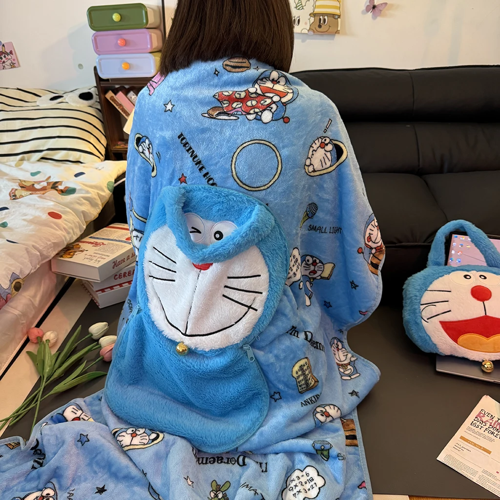 

Портативное фланелевое флисовое одеяло Doraemon, удобное милое спальное одеяло, постельное белье, уличное одеяло для автомобиля, спальни, офиса