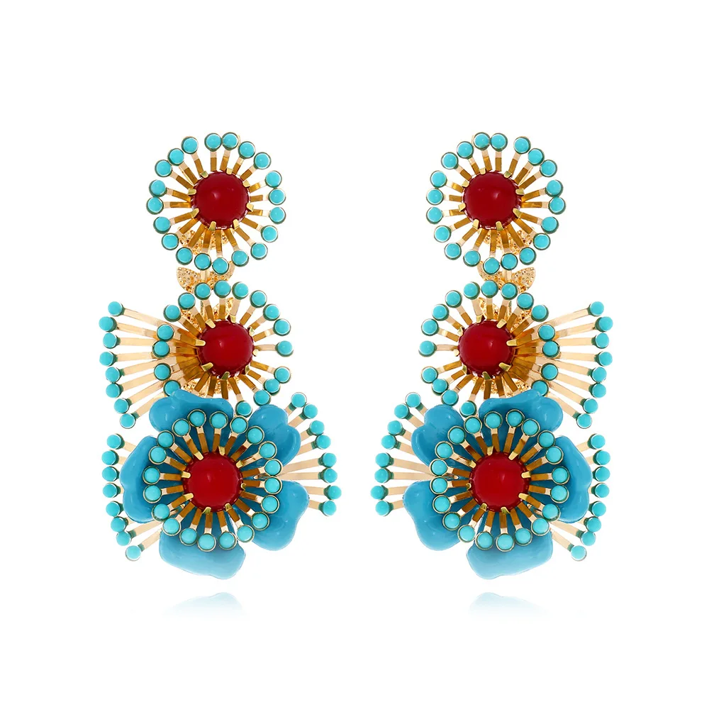 ZAA New Bohemian Multi Layer Long Flower Earrings