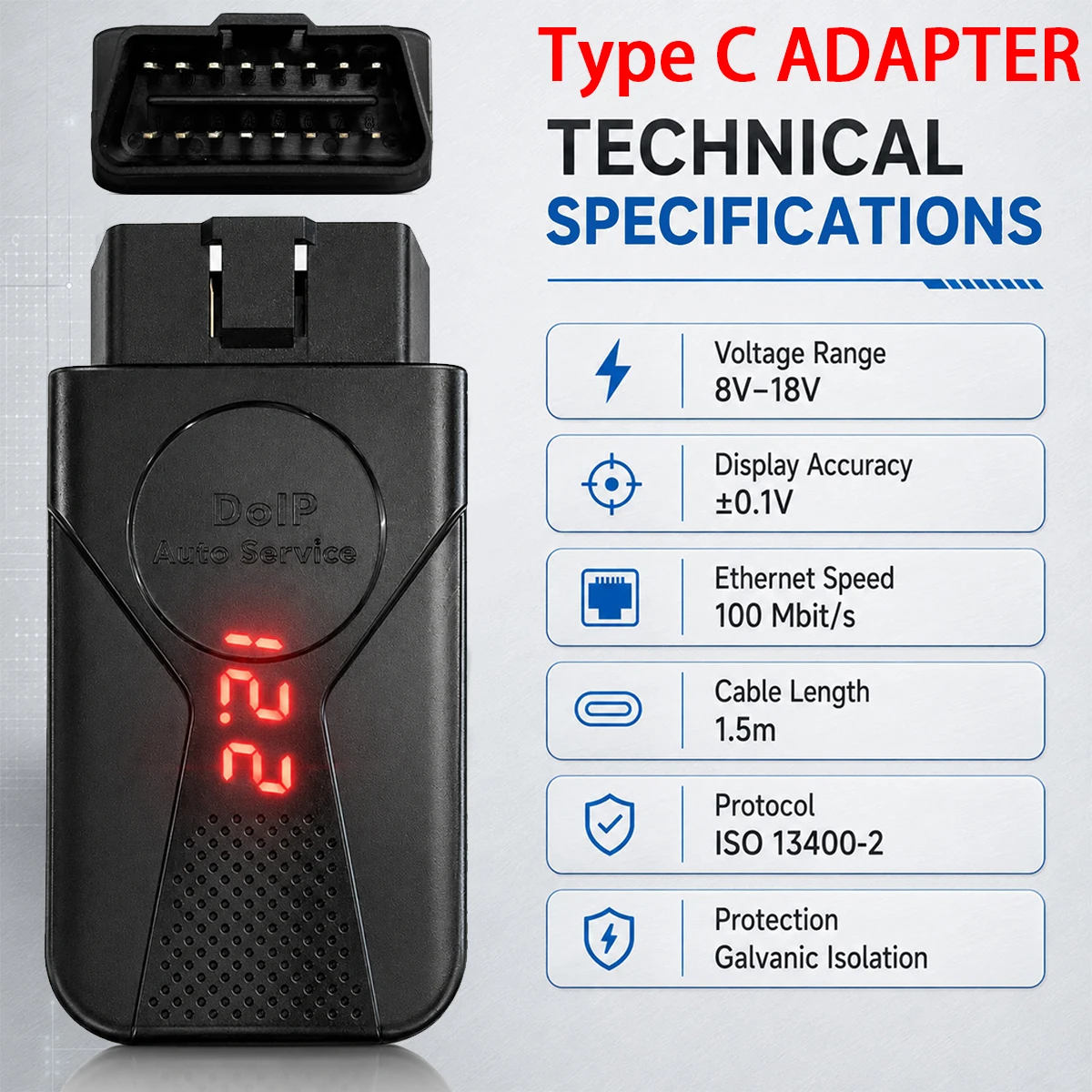 Type C OBD Diagnostic Adapter with Volt Display for BMW Mercedes Audi Land Rover Volvo–Coding Programming by Using Tool