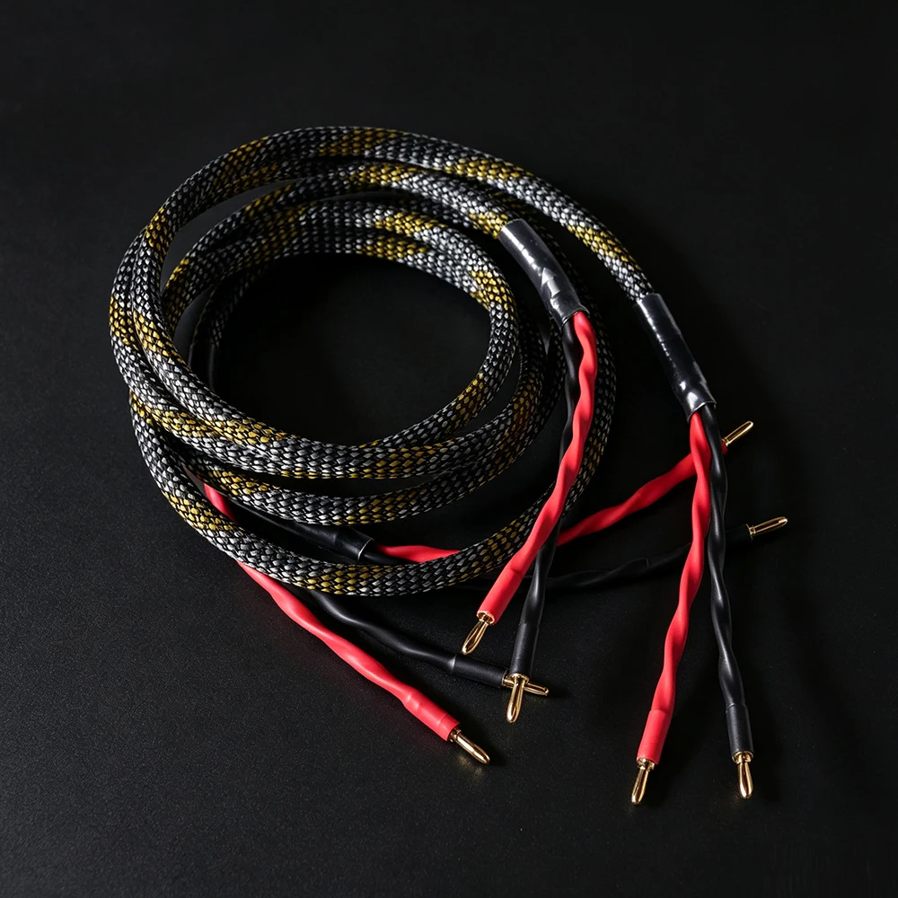A pair of oxygen free copper HIFI speaker cables for music enthusiasts with banana plug speaker connection cables