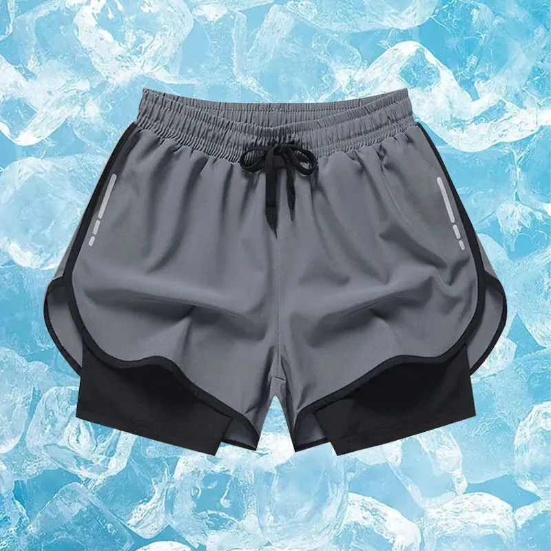 Men's Shorts Sports Pants Running Pants Fitness Training Seven-Eighths Pants Men's Shorts Two-in-One Appearance Dual-Function Sh