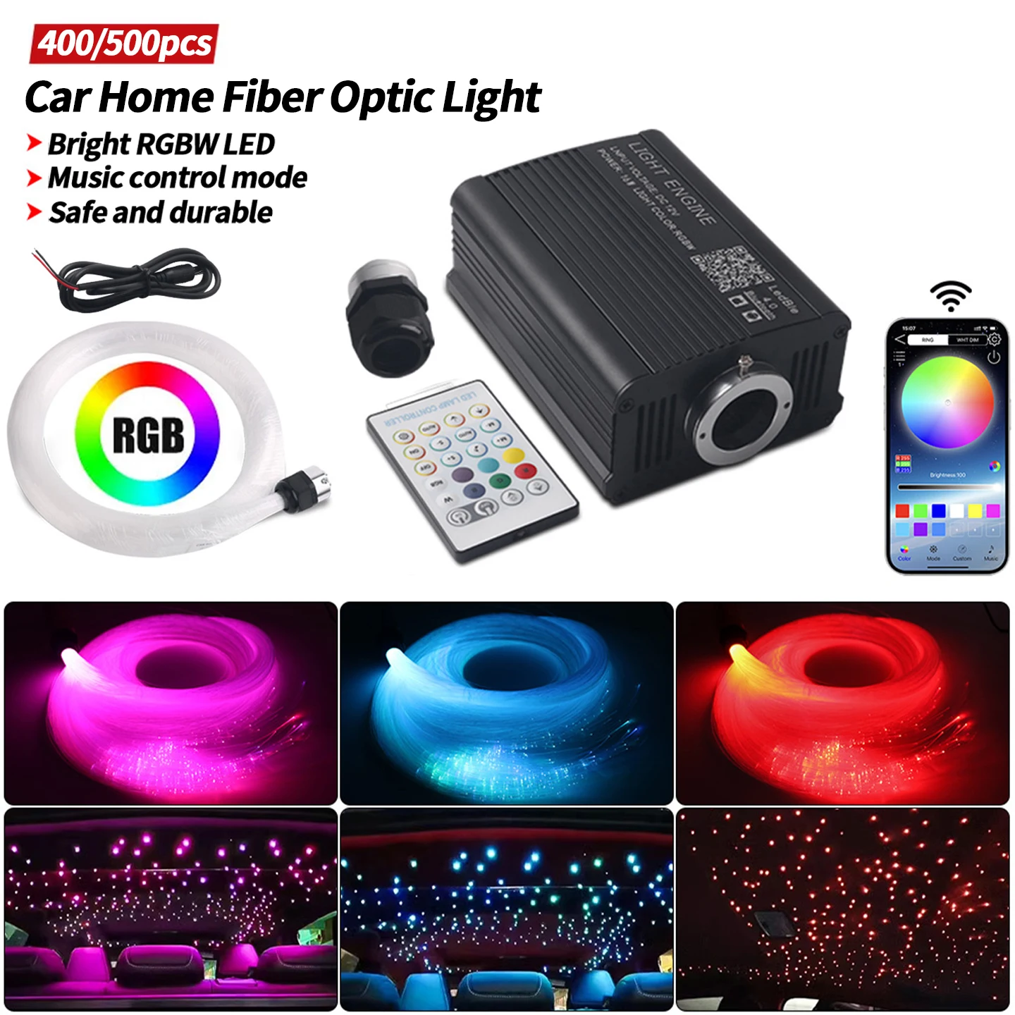 16W Twinkle RGBW Starry Sky Ceiling Car Ambient Light LED Fiber Optic Roof Interior Atmosphere Lamp Car Home Decoration UK EU US