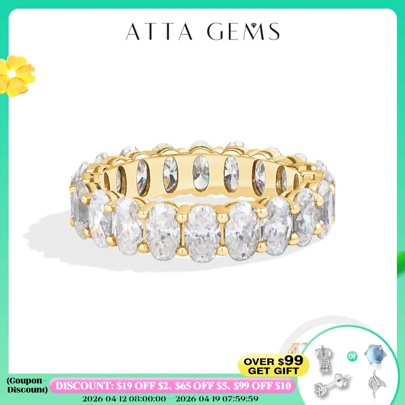 

ATTAGEMS Moissanite Eternity Rings for Women Gold Plated Copper Full Pave Stackable Engagement Band for her Bridal Jewelry Gifts