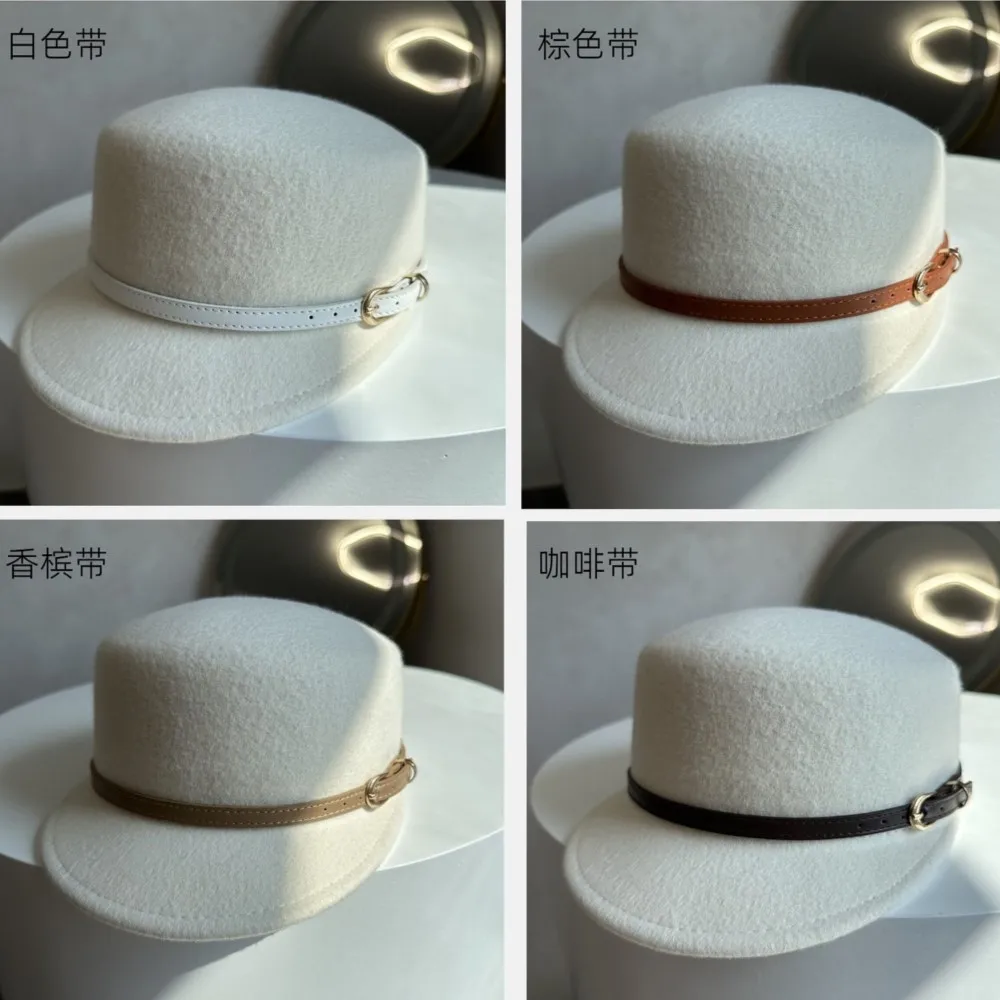Stereo Shaping 100% Wool Equestrian Hat Women Retro Short Brim Cap Hard Felt Party Headwear Warm Fashion Outdoor