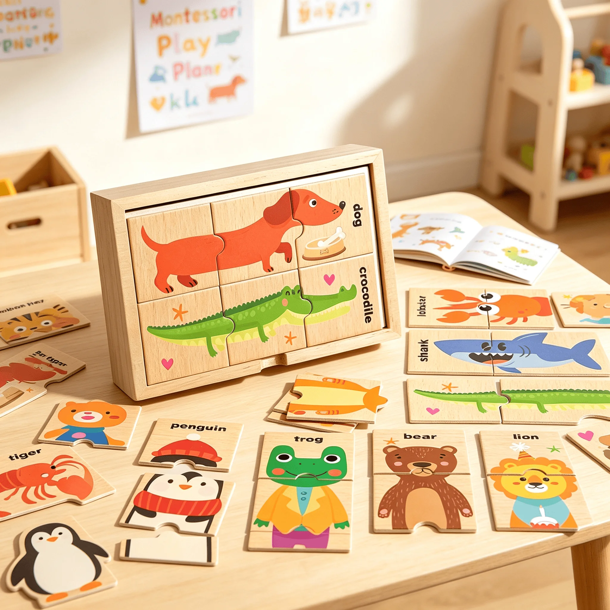 Children's Wooden Animal Matching Puzzle Double Piece Combination Cognitive Toy Montessori Early Education Teaching Aid 3+Y