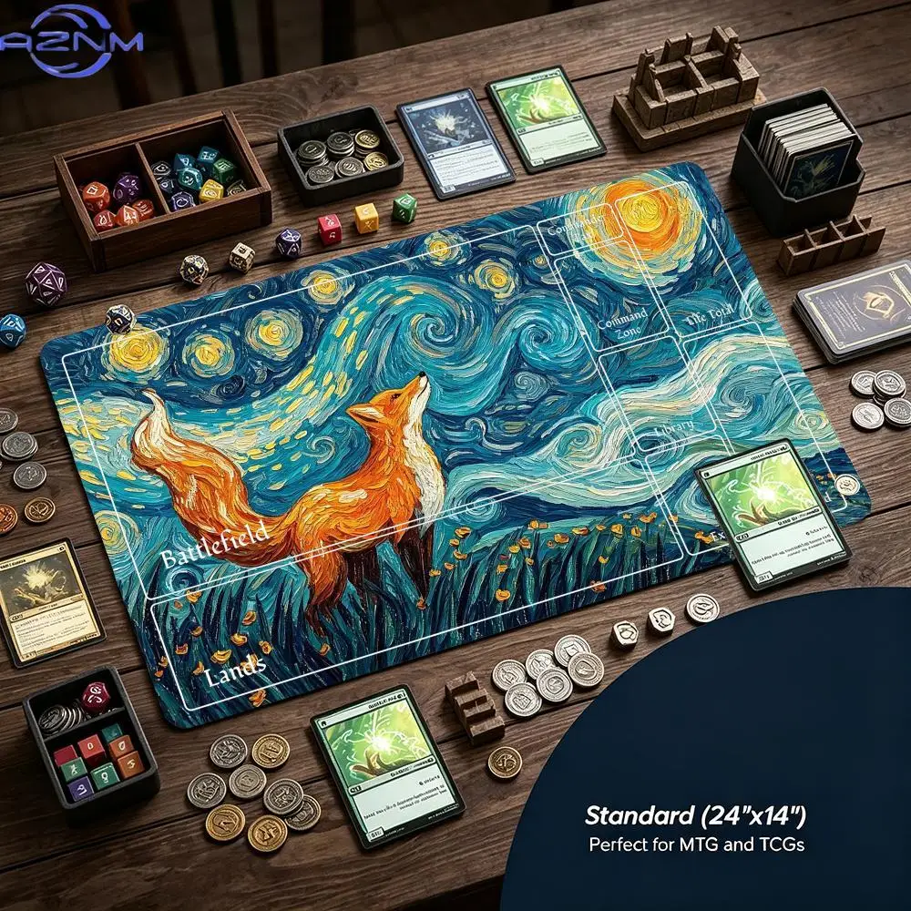 Van Gogh Style Art  Starry Sky Fox Gaming Mouse Pad Playmat TCG Office Desk Mat for Work Game PC Laptop Rug MousePad