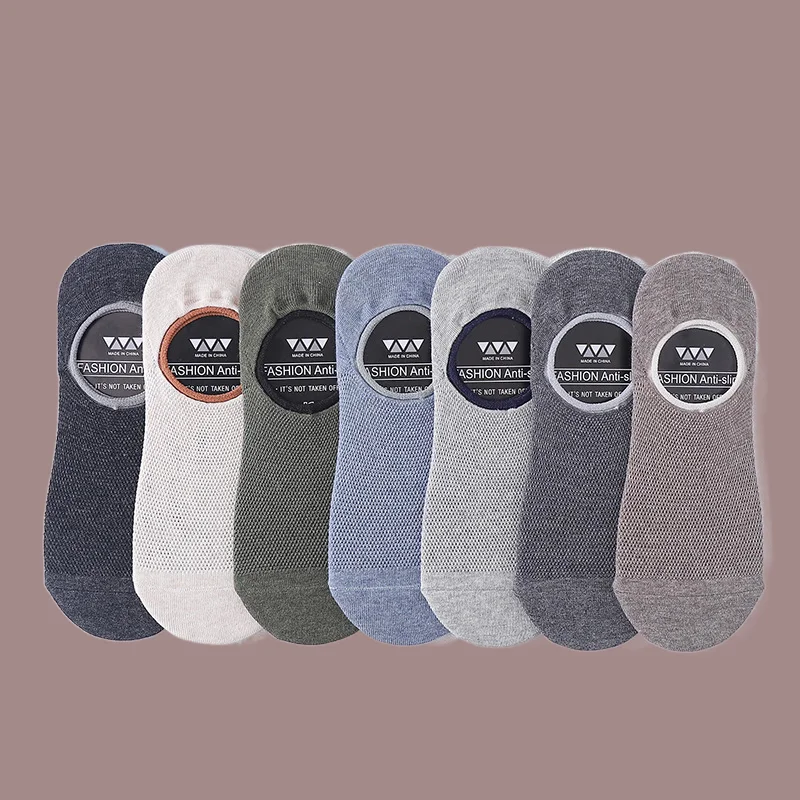 5/10 Pairs Shallow Mouth Silicone Non-slip Sock Solid Stripe Color Cotton High Quality Comfort Men's Breathable Socks Boat Socks