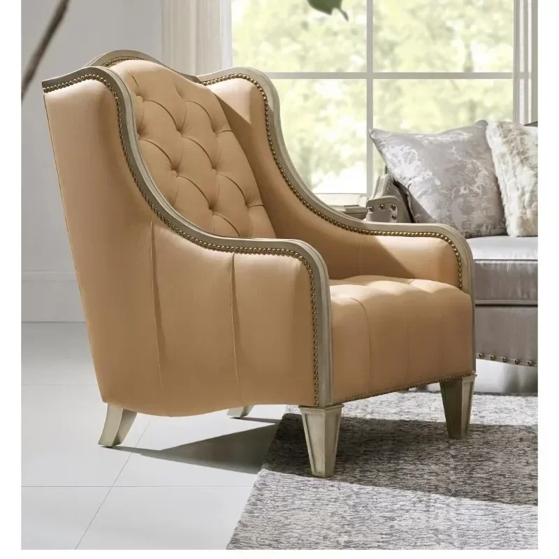 American style, living room single leather sofa leisure chair decorative fabric all solid wood boss bar coffee chair