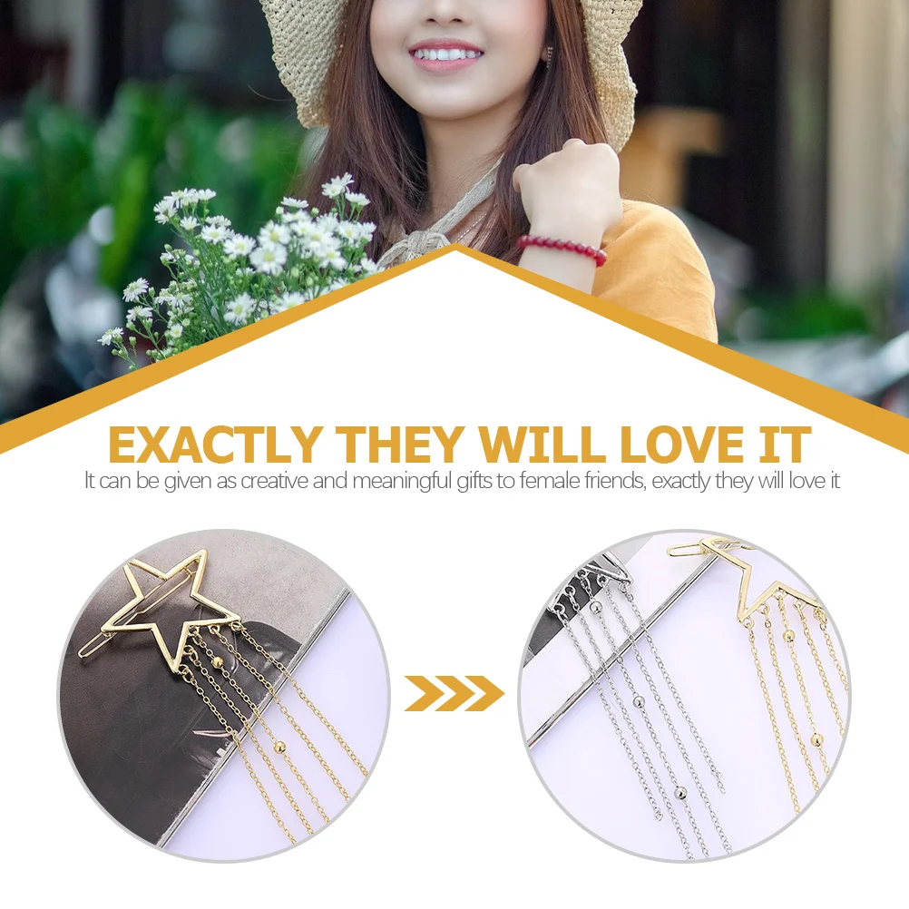 

2Pcs Vintage Star Hair Clips Tassel Design Shiny Women Hairpin Comfortable Fit for Party Creative Gift Hair Clip