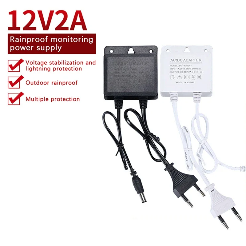 1Pcs Waterproof EU/US Plug Power Adapter DC12V 2A For CCTV Security Surveillance AHD Camera Charger NVR DVR Input AC100V-240V