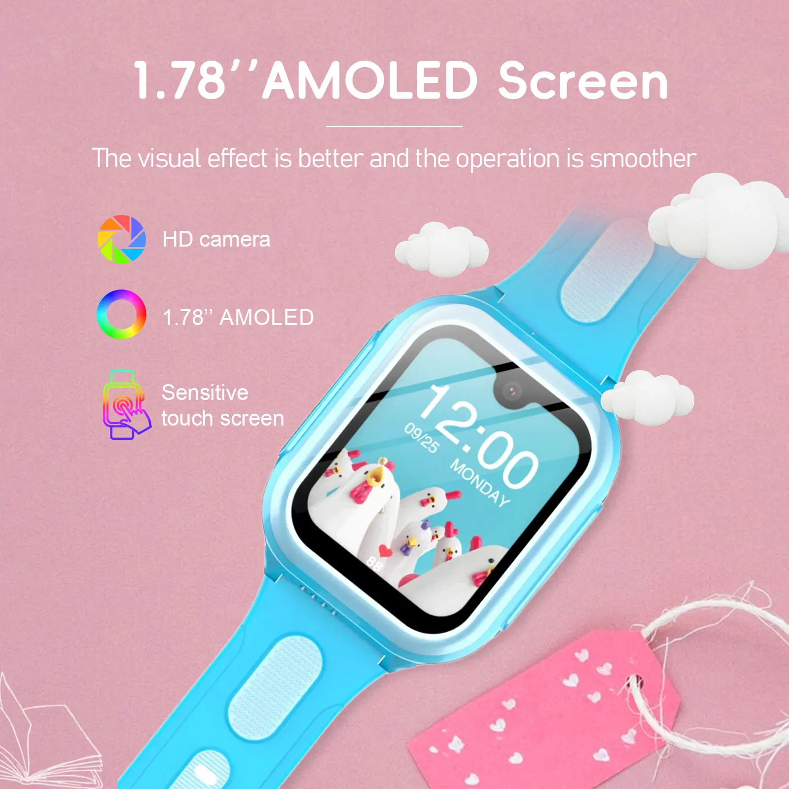 Wonlex 4G Smart Watch per bambini con tracciamento GPS/WiFi, videochiamate, fotocamera WhatsApp 1+8 GB di archiviazione - Orologio di sicurezza per bambini KT31