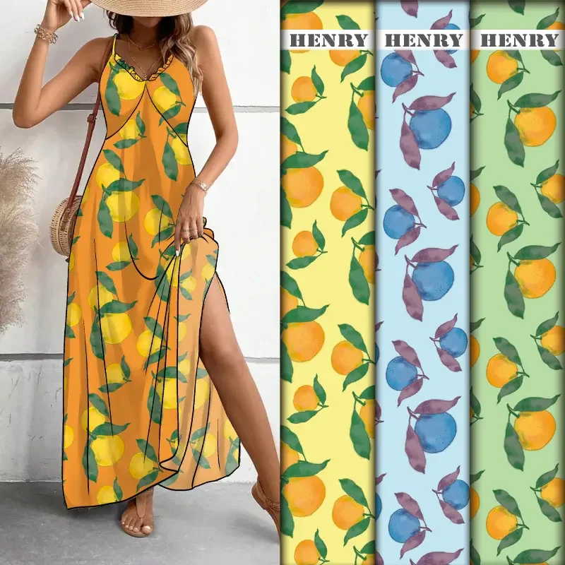 

2025 New design 75D Polyester Woven Fruit Printed Chiffon Fabric for Women Dress