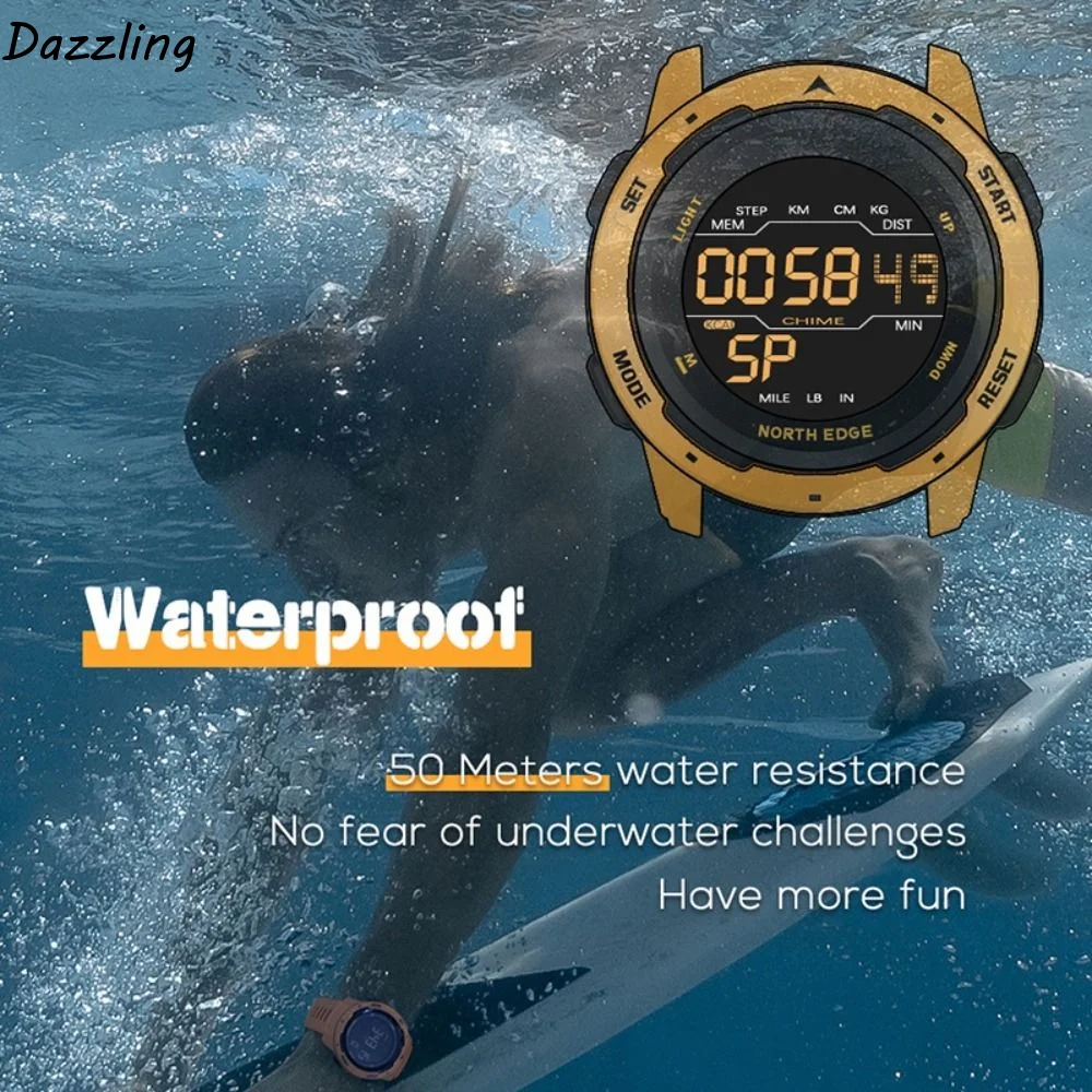 

Waterproof 50m Smart Watch Shock Resistant Rubber Strap Sports Watch Dual Time Digital Alarm Electronic Watch Fitness Training