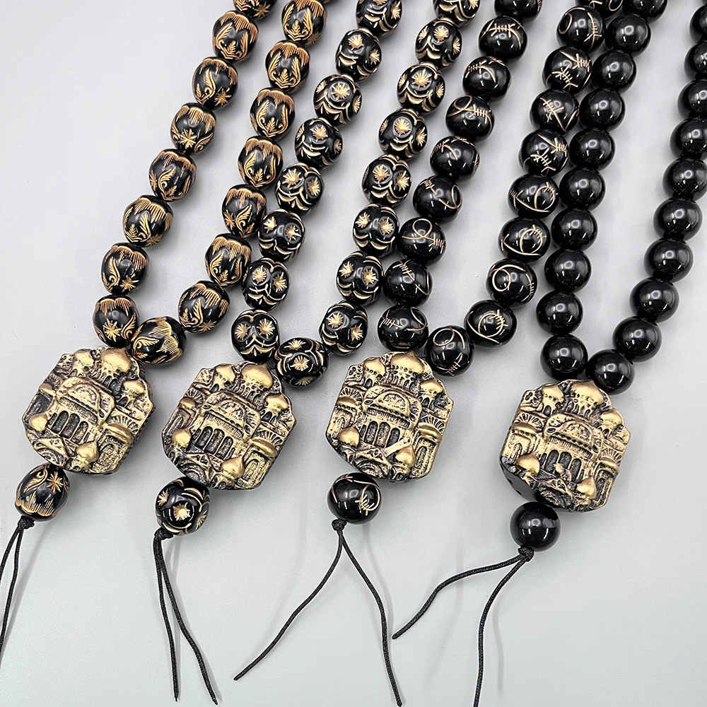 GS84 Pendants 3D Resin Stereo Two-Sided Color Painting Palace Wing StyleBlack Gold Exquisite Patterns BeadsCar Necklace Ornament