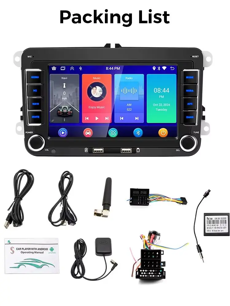 Android 14 Autoradio 2 Din für VW Volkswagen Skoda Octavia Golf 5 6 Touran Passat B6 Polo Auto-Multimedia-Player FM GPS WiFi Carplay