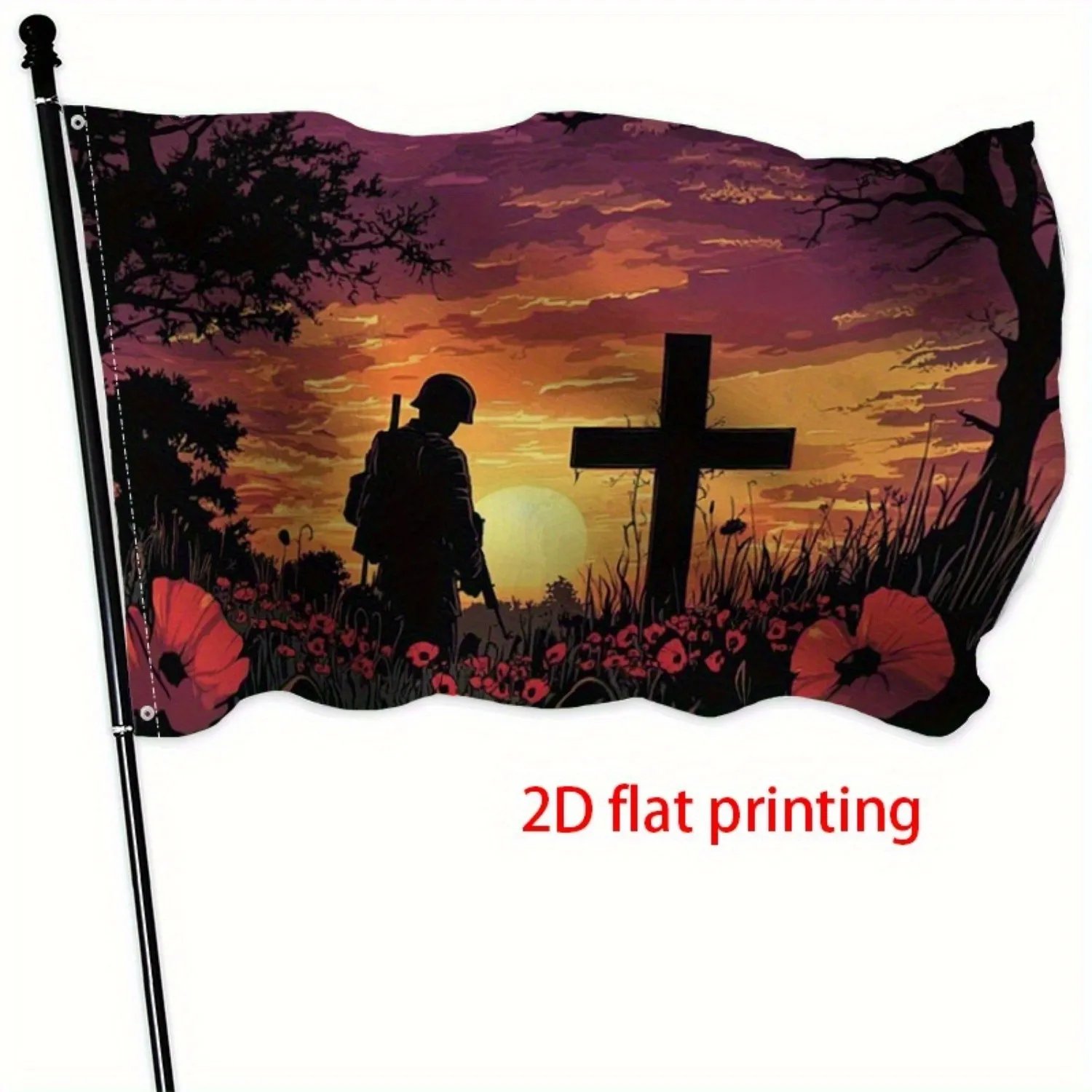 Soldier Salute Memorial Garden Flag Sunset Scene Polyester Vivid Outdoor Patriotic Yard Decor