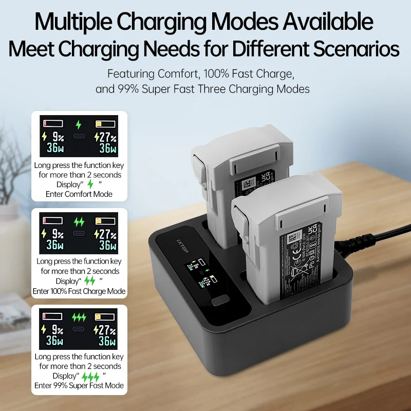 For DJI Mini 3/3Pro/4Pro Drone Battery Fast Charger Hub Two-way Intelligent Digital Display Screen Charging Butler Accessories