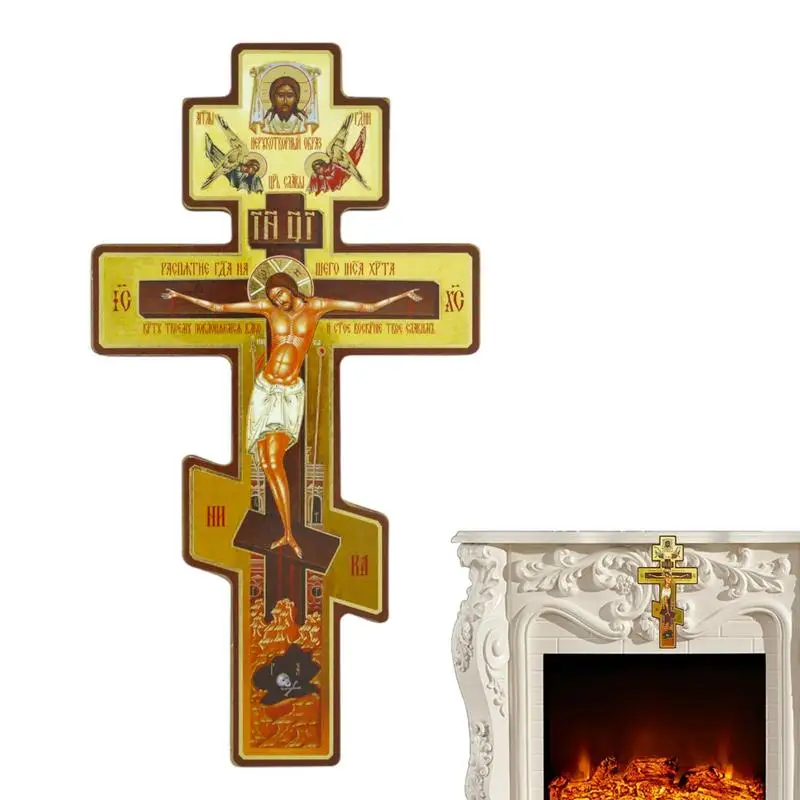 Wooden Crucifix Statue Double-Sided Wall Cross Crucifix Ornament Byzantine Crucifix Indoor Praying Decor for Prayer Corner