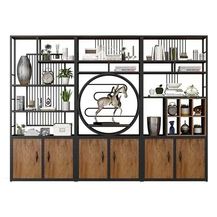 New Chinese Bogu frame office wrought iron partition shelf floor decoration bookcase retro