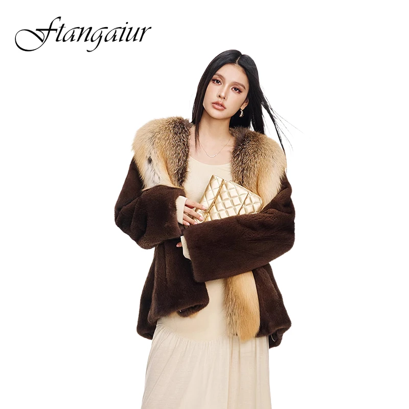 

Новая зимняя импортная шуба из вельвета и меха норки с воротником из меха лисы, свободная норковая шуба для женщин, средняя длина, натуральный мех норки.