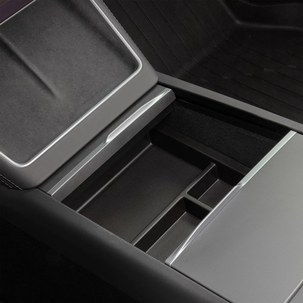 Stapelbare Aufbewahrungsbox für die Frontkonsole mit Getränkehalter-Einsatz für Tesla Model Y L 2026 Langversion 6-Sitzer LWB YL Zubehör – Detail 4
