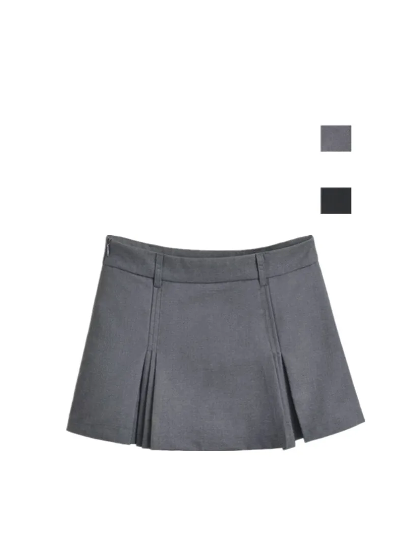 

American College Sle High Waist A-Line Skirt Anti-Light Folding Design Slimming And Heightening ort Skirt for Women