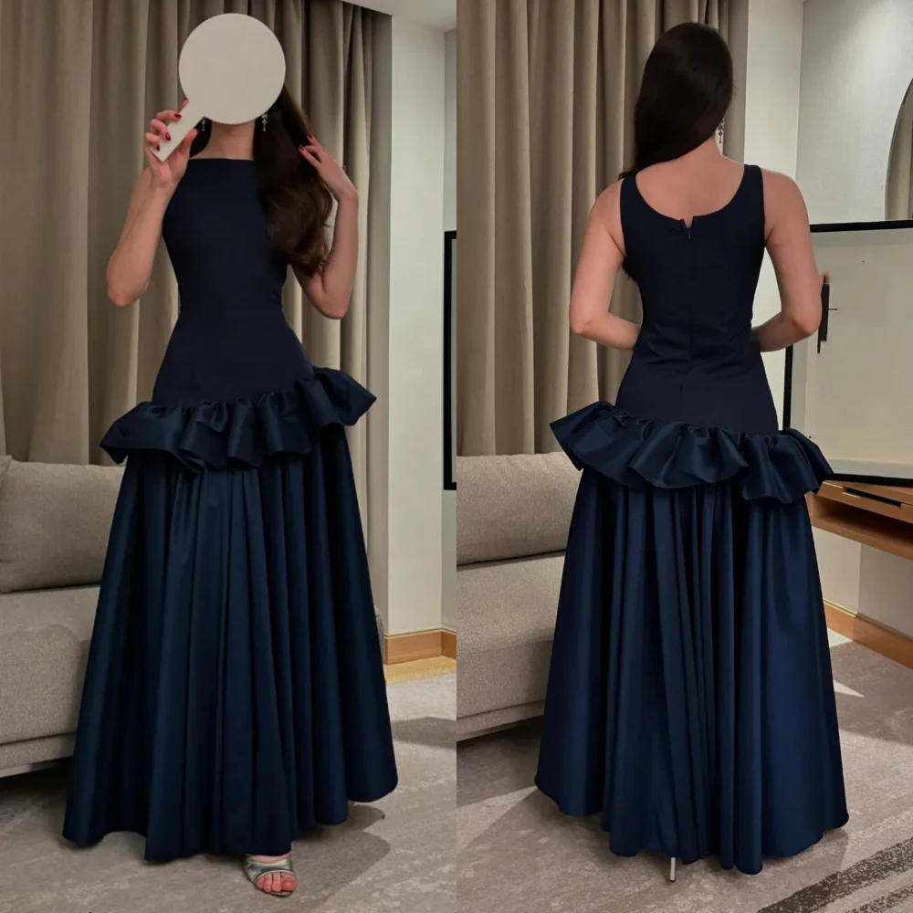 

Customized Matching Jersey Pleat Ruched A-line O-Neck Long Dresses Bespoke Occasion Homecoming Exquisite