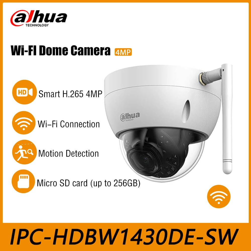 Dahua IPC-HDBW1430DE-SW 4MP Wi-Fi Range 80M Built-in IR LED Wireless H.265 Dome Network Security Protection IP Camera IP67 IK10