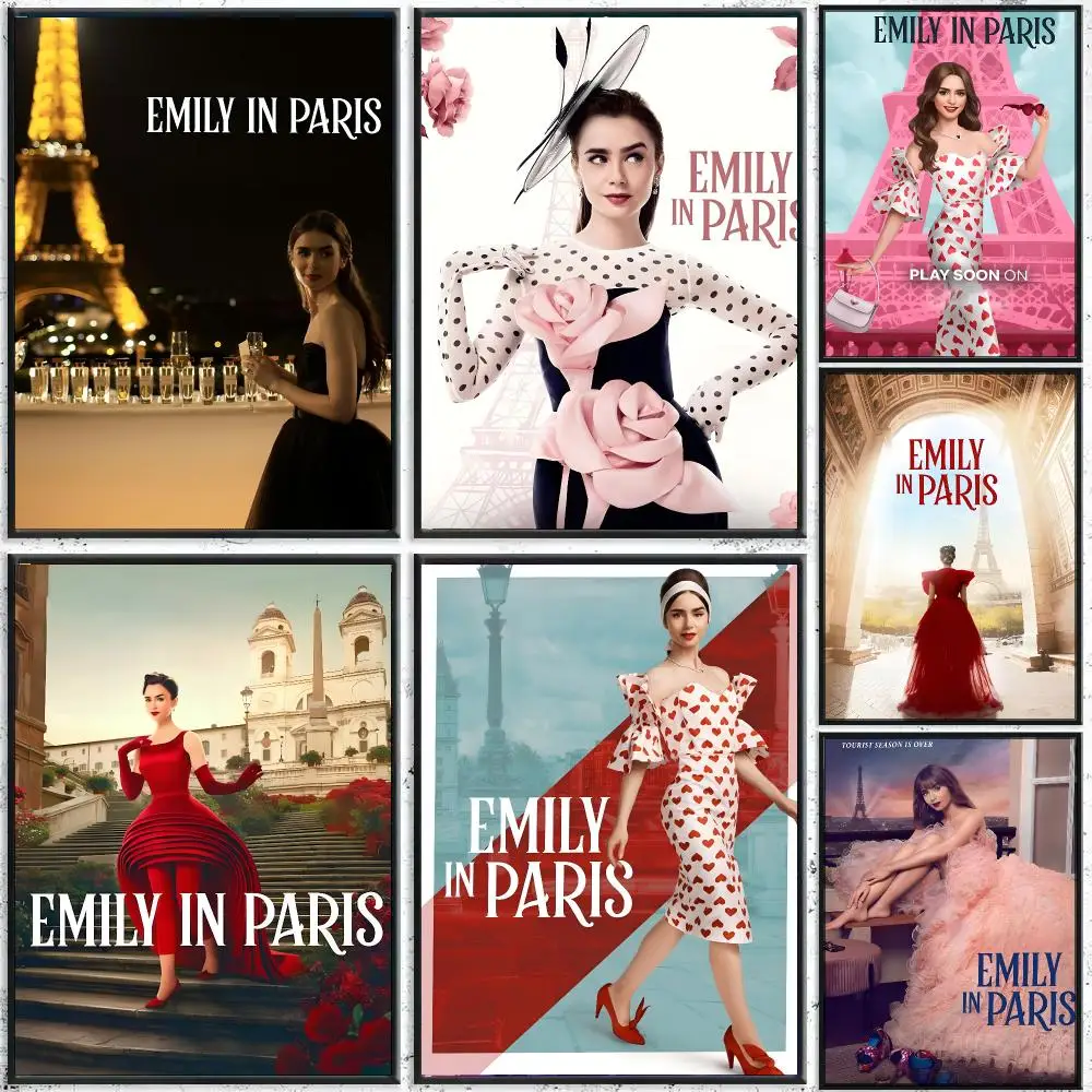 American Comedy Movie E-Emily in Paris Poster Perfect Sticker Self Adhesive for Office Home Theater Wall Art Decor Fancy Gift