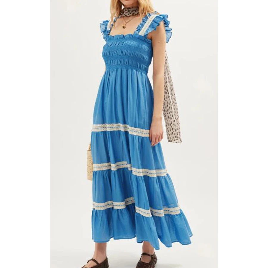 2025 여성 패치워크 여름 캐미 롱 드레스 플라워 프린트 슬리브리스 스퀘어넥 롱 플로위 A라인 비치 드레스