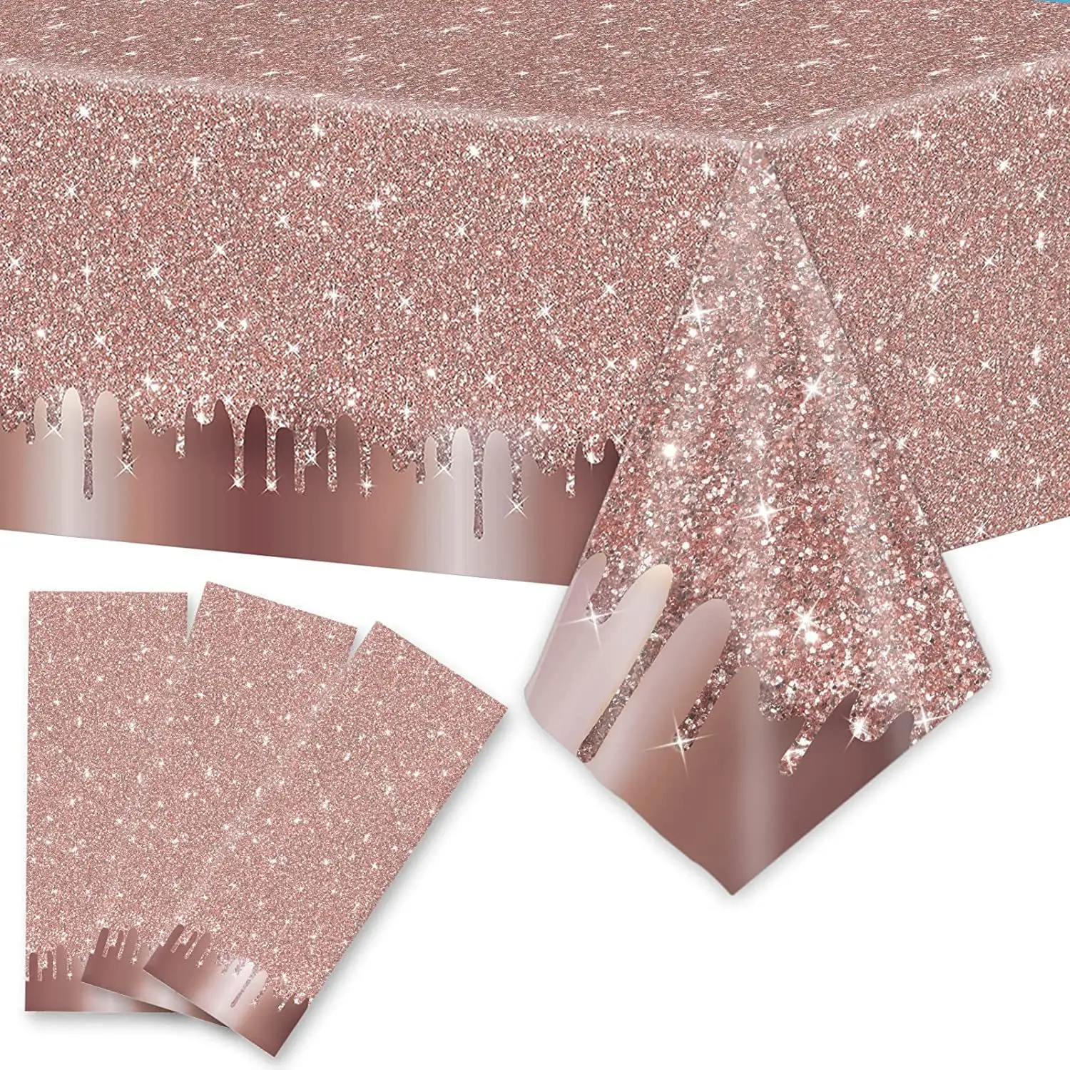 1pc Rose Gold Tablecloth Kids Birthday Party Table Cover Disposable Tablecloth for Wedding Bachelorette Party Birthday Supplies