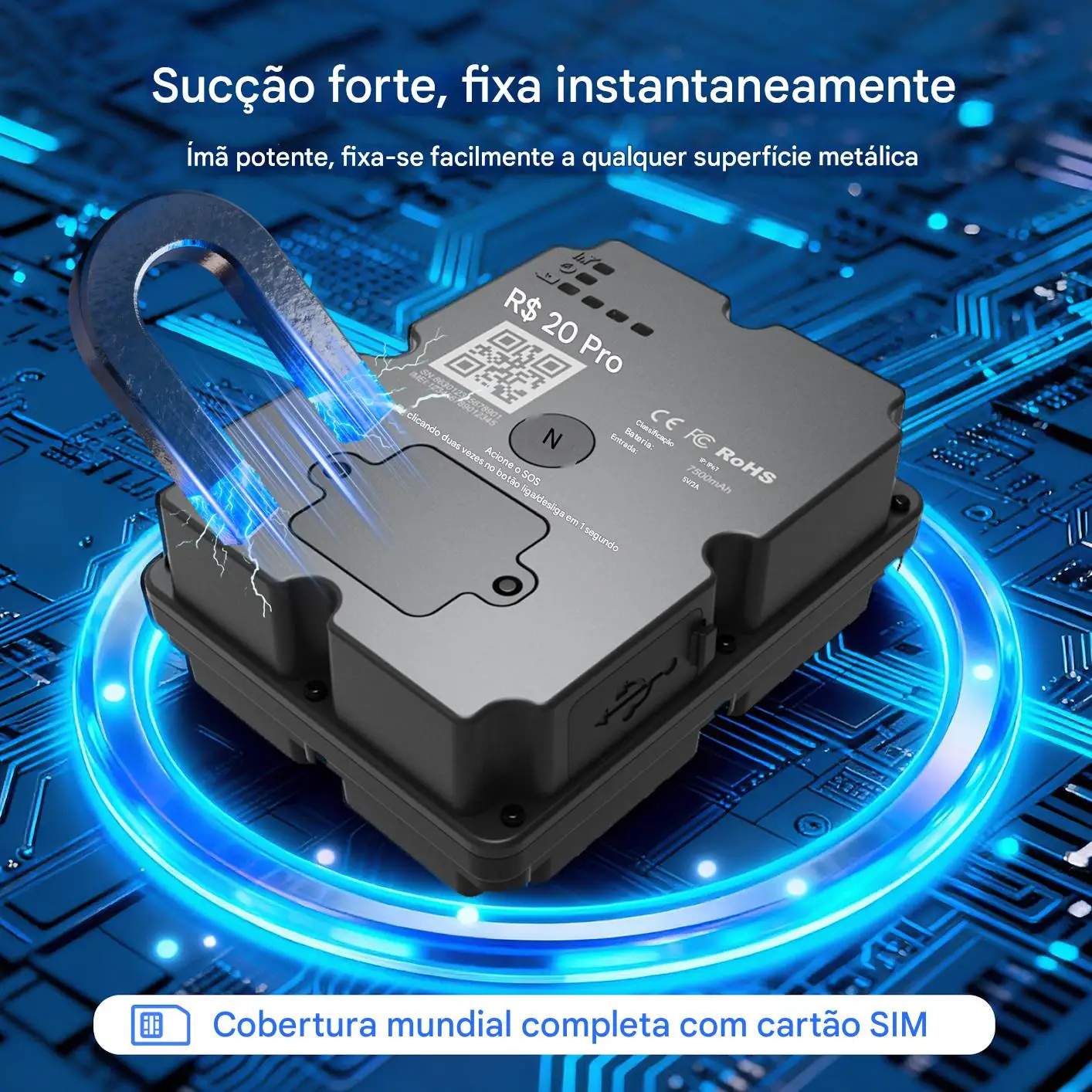 Rastreador GPS Magnético Wanway 4G LTE |   7500mAh de espera longa |   Exibição de tráfego dos mapas do Google |   Localizador de ativos automotivos