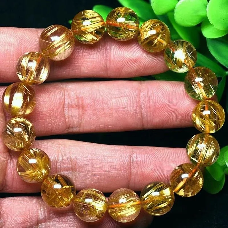 Brazil Female Natural Gold Rutilated Quartz Bracelet Hair Crystal Male Gift for Ladies Co