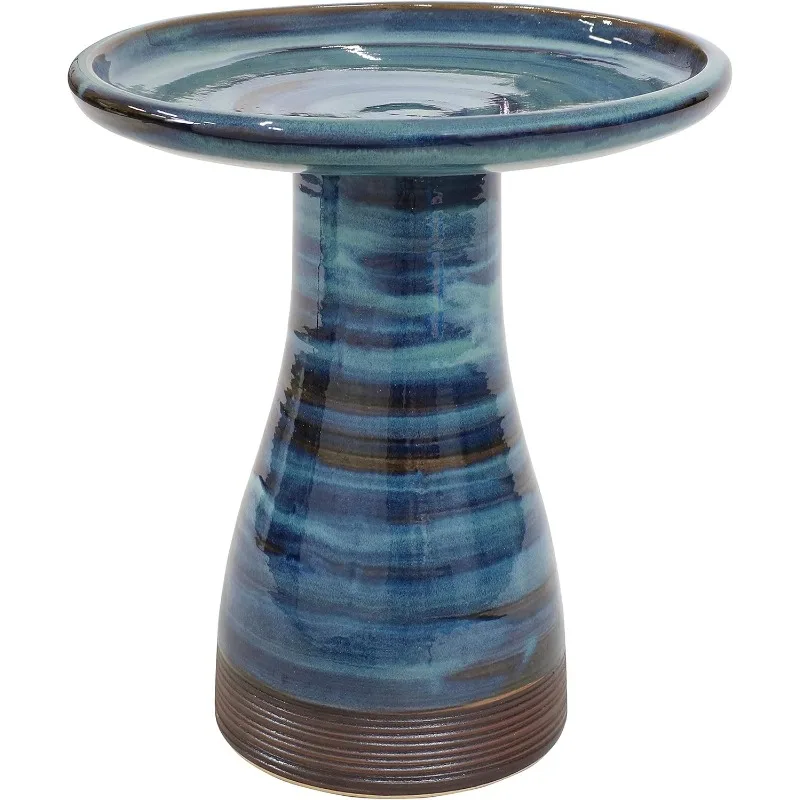 

21" H Ceramic Bird Bath for Outside - Hand-Painted Outdoor Bird Bath Bowl, UV/Frost-Resistant Finish - Galaxy Blue - R