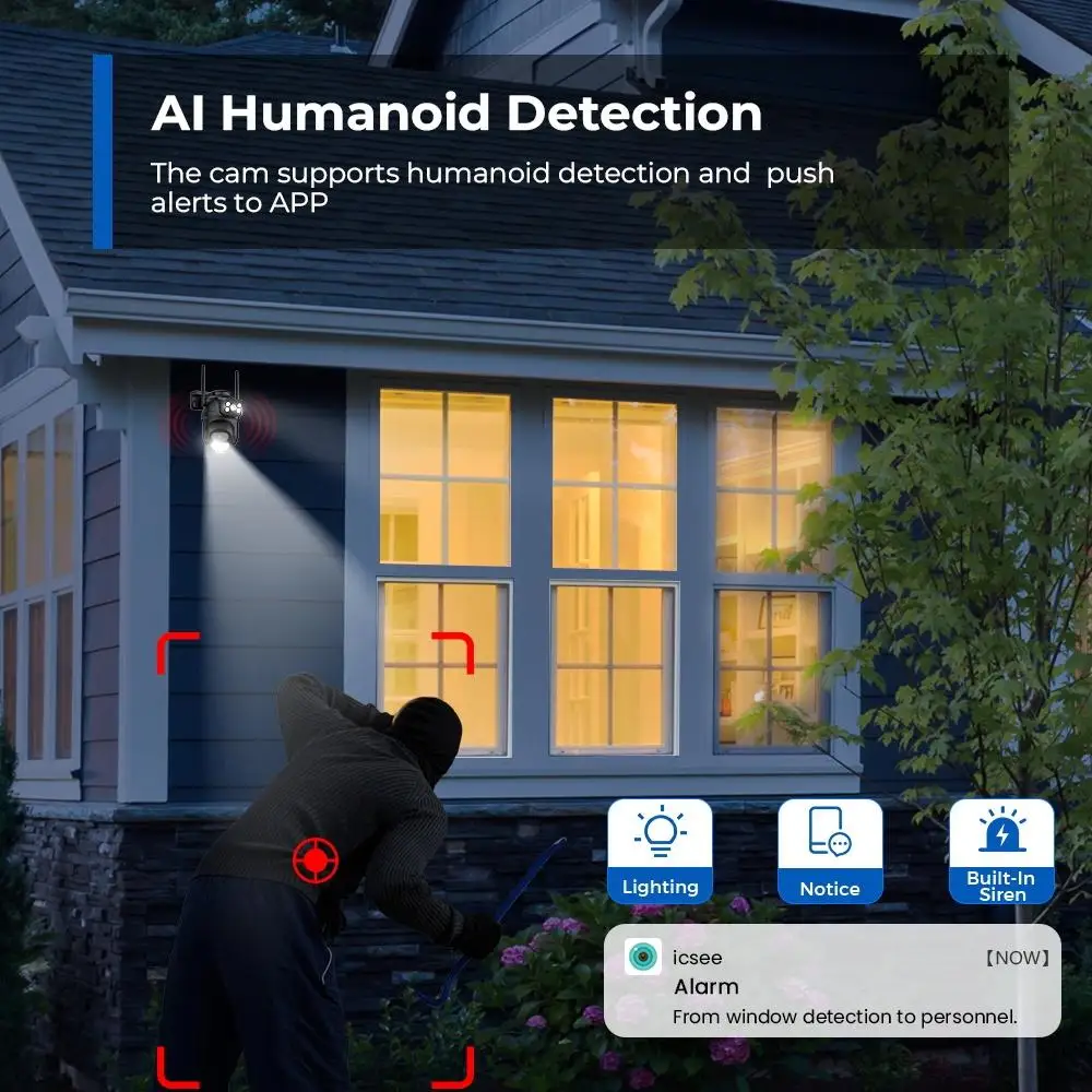 屋外監視カメラ,デュアルレンズ,AI,人間検出,アラーム,icsee,デュアルスクリーン,IP cctv,HD,8mp,4k,AIOOK-PTZ