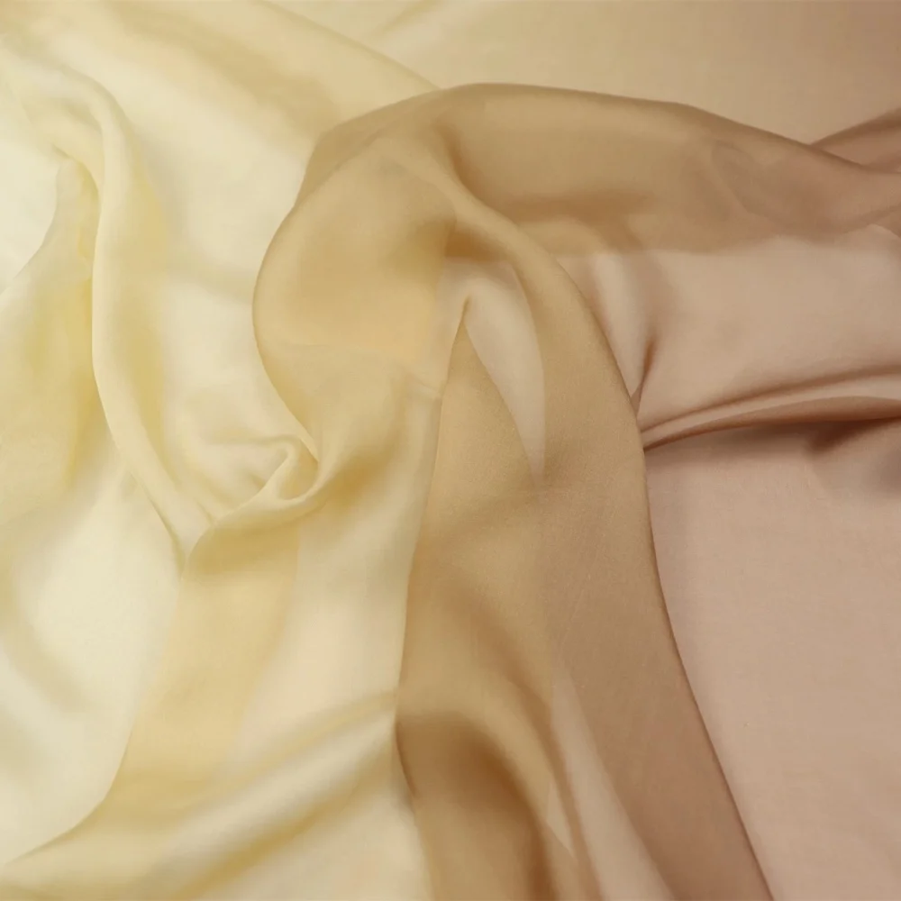 Environment Yellow Pure 100% Ombre Silk Gradient Color Top Quality Breathable Silk Chiffon Fabric for Lady Costume Clothing