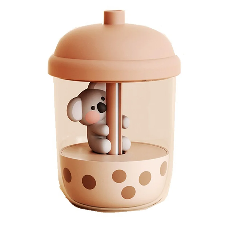 1 Pcs New Cute Koala Milk Tea Cup Humidifier High Fog Household Small Portable Desktop USB Mini Perfume,Brown